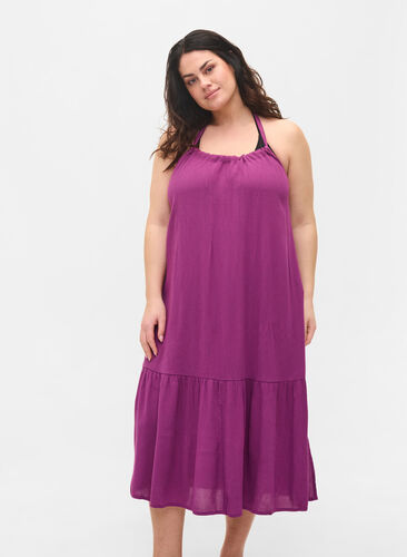Lång strandklänning i viskos, Dark Purple, Model image number 0
