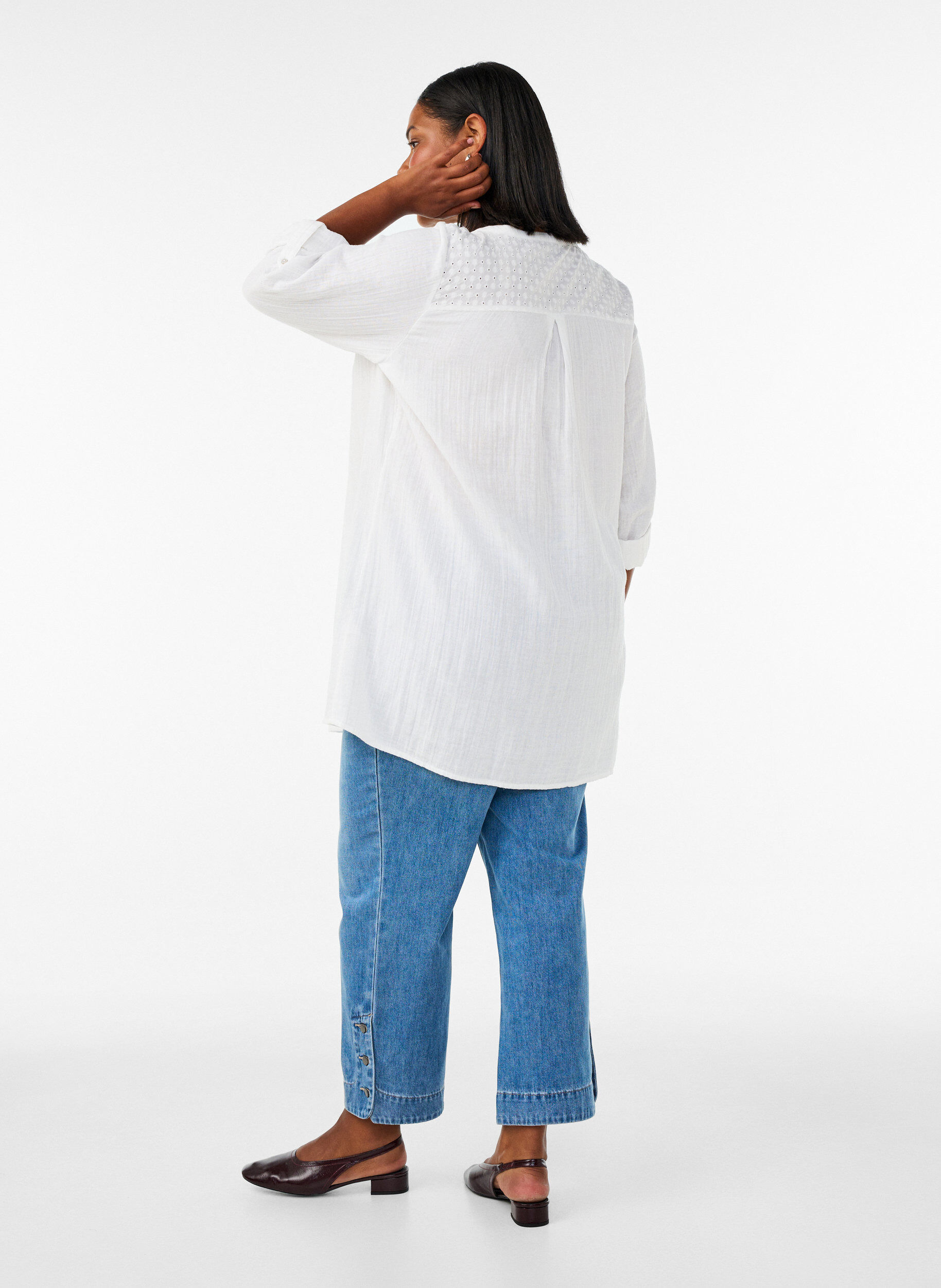ZizziTunika i bomullsmuslin med broderie anglaise, Vit, Model image number 2