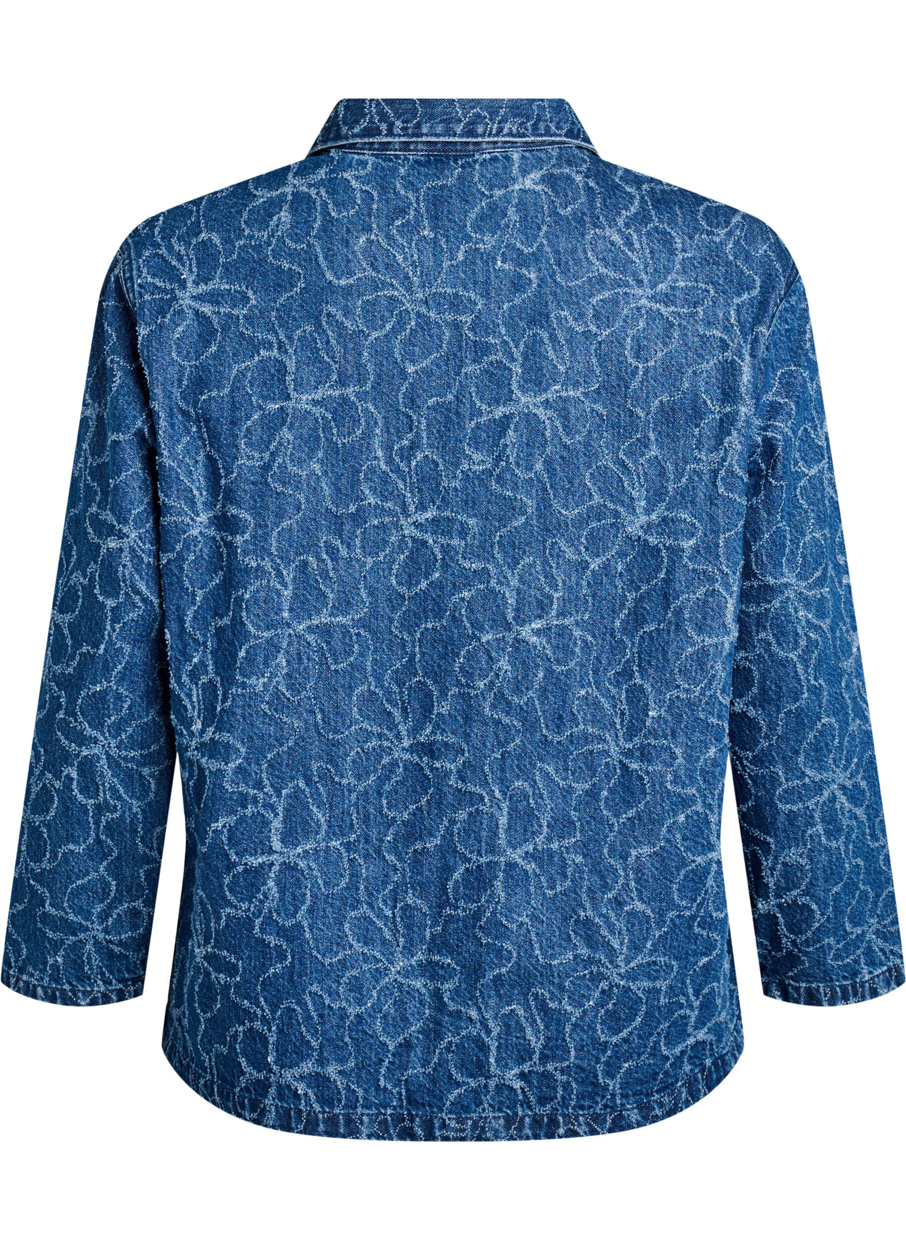 Zizzi Jeansjacka med knytning och fickor, Blue Denim Destroy, Packshot image number 1