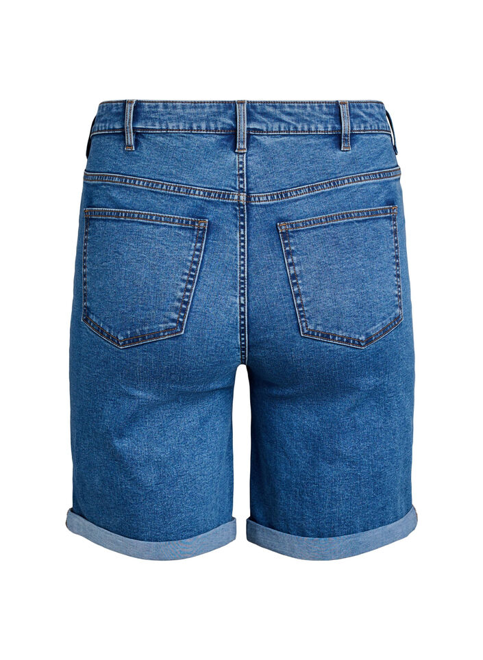 Figurn&auml;ra jeansshorts med h&ouml;g midja, Bl&aring;, Packshot image number 1