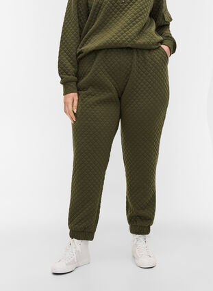 Mönstrade byxor med dragsko och fickor, Ivy Green, Model image number 2