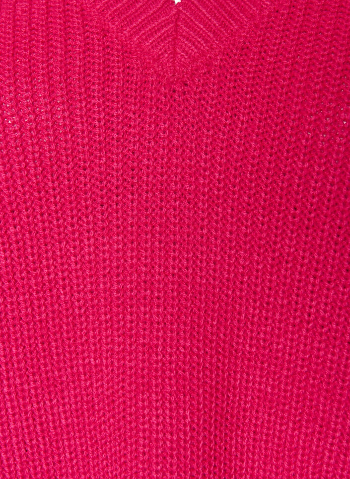 L&aring;ng ribbstickad blus med V-ringning, Rosa, Packshot image number 2