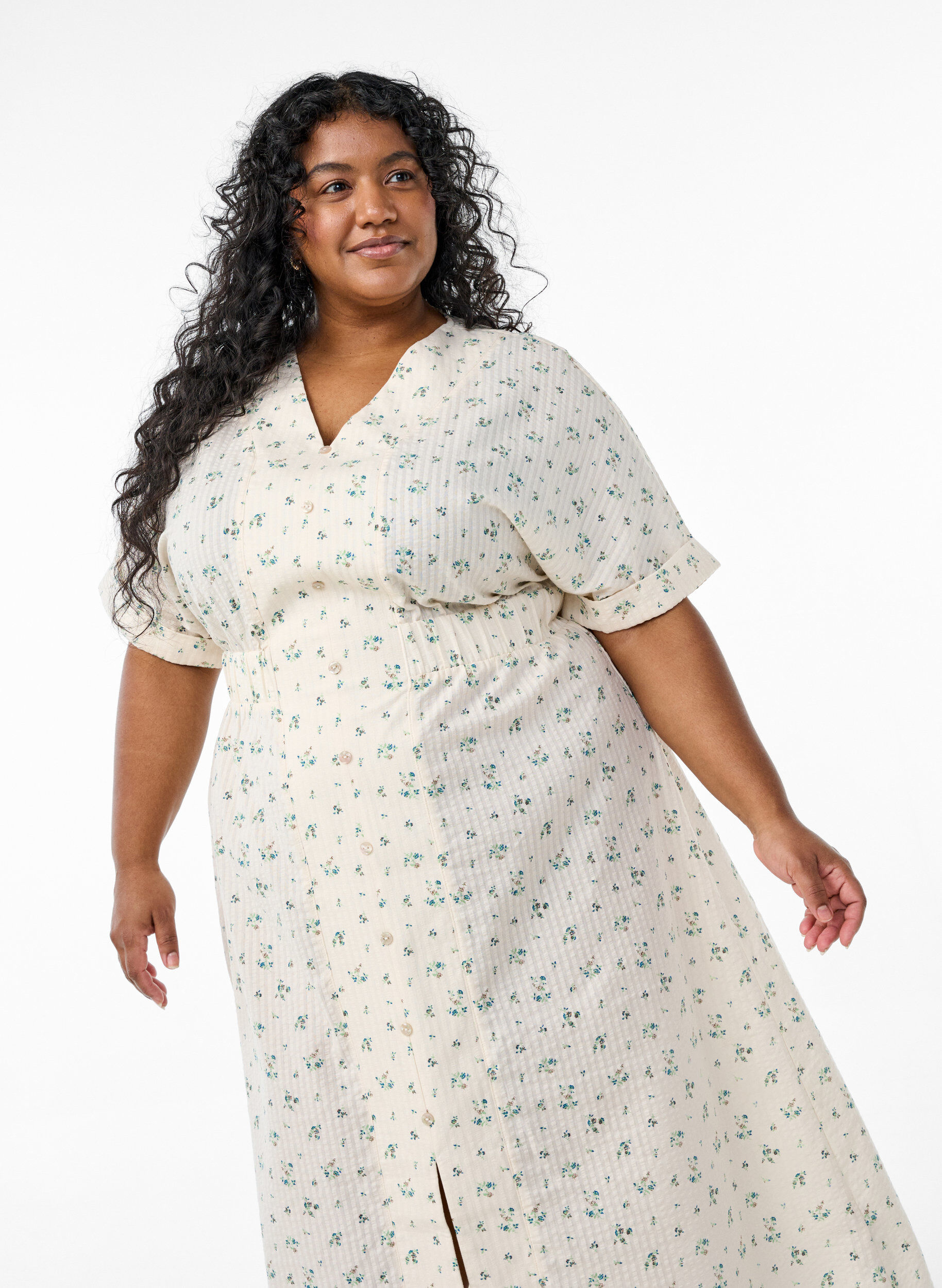 Zizzi Midikl&auml;nning med korta &auml;rmar och slits framtill, Vit, Model image number 2