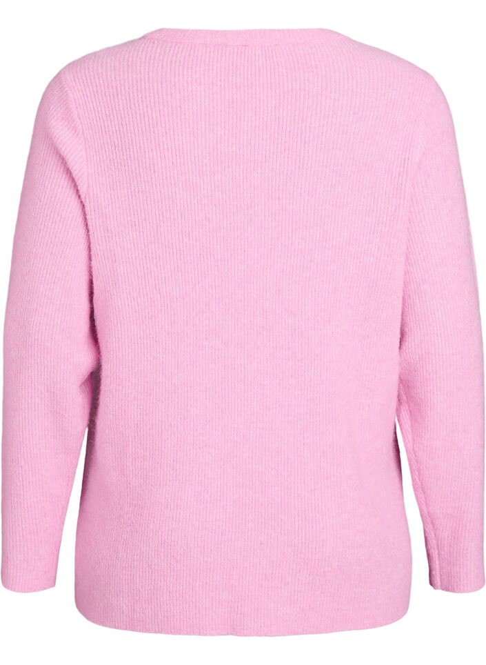 Melerad stickad blus med rund hals, Rosa, Packshot image number 1