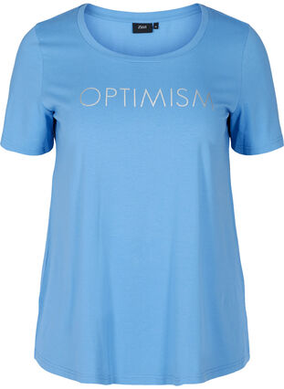 Kortärmad bomulls t-shirt med tryck, Ultramarine OPTIMISM, Packshot image number 0