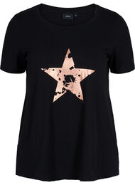 Kortärmad bomulls t-shirt med tryck, Black w. star copper