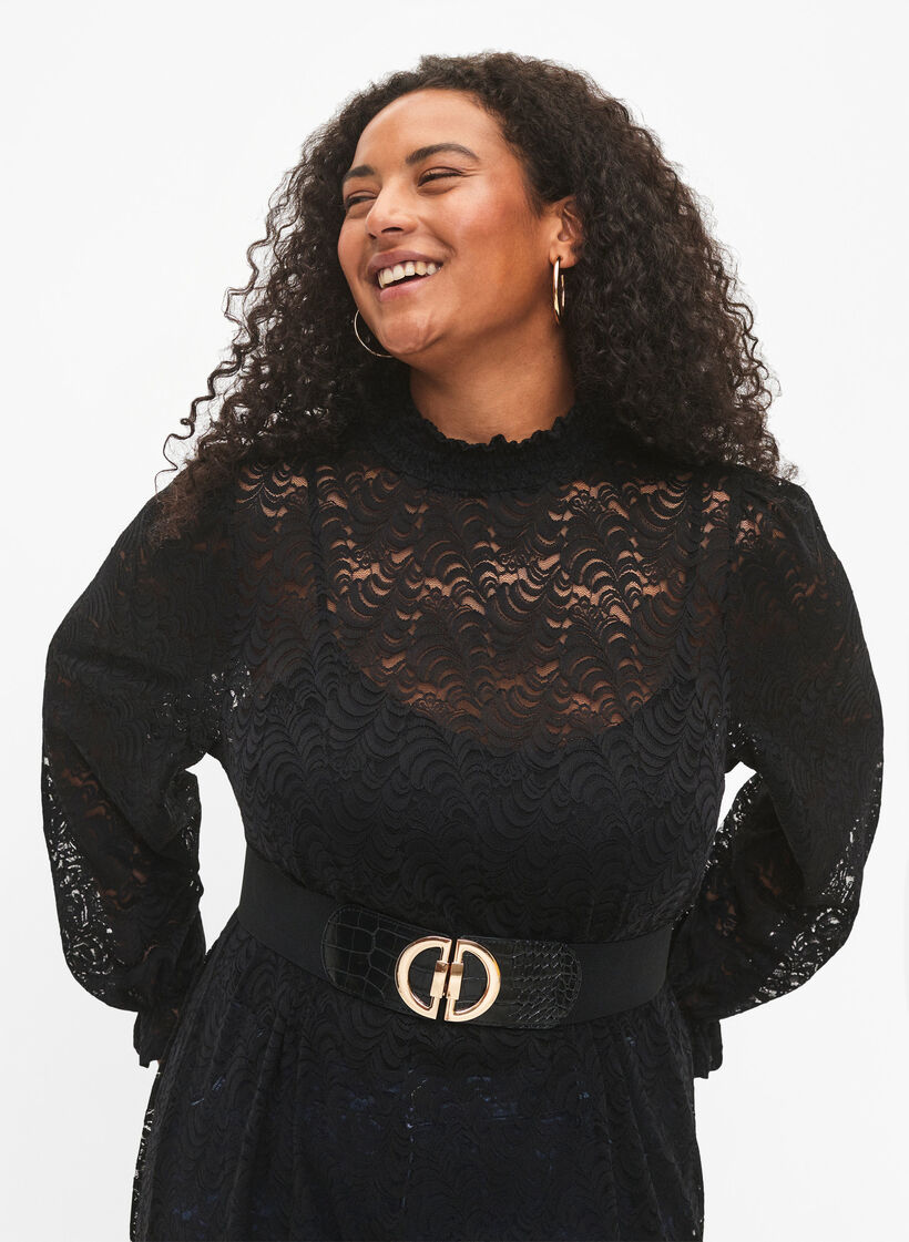 Elastiskt skärp med guldfärgat spänne, Black, Model image number 0