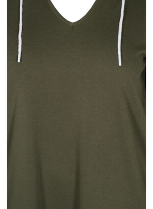 Lång sweatshirt med v-ringning och huva, Ivy Green, Packshot image number 2