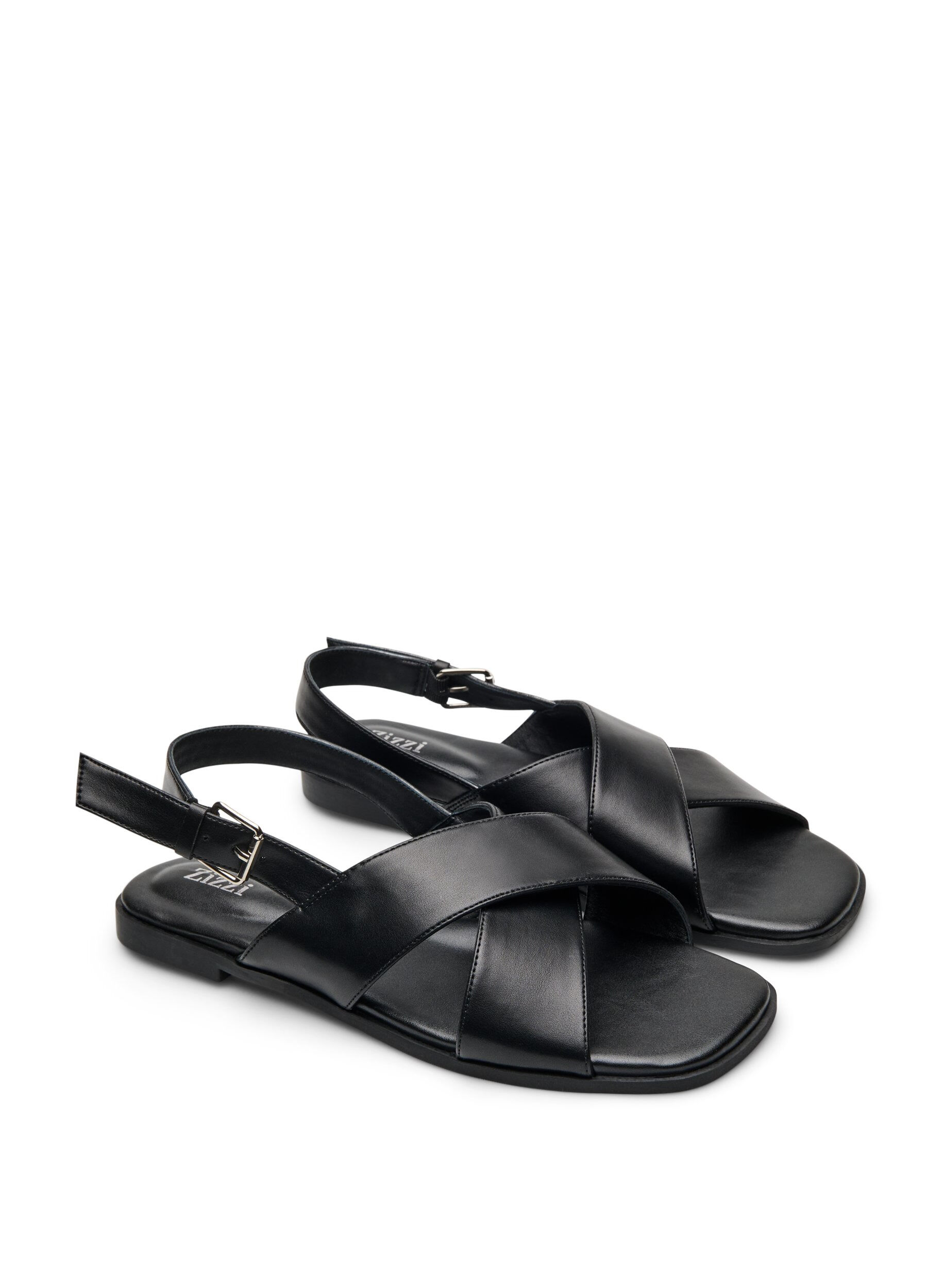 Zizzi Sandal i l&auml;der med korsade remmar, Svart, Packshot image number 1
