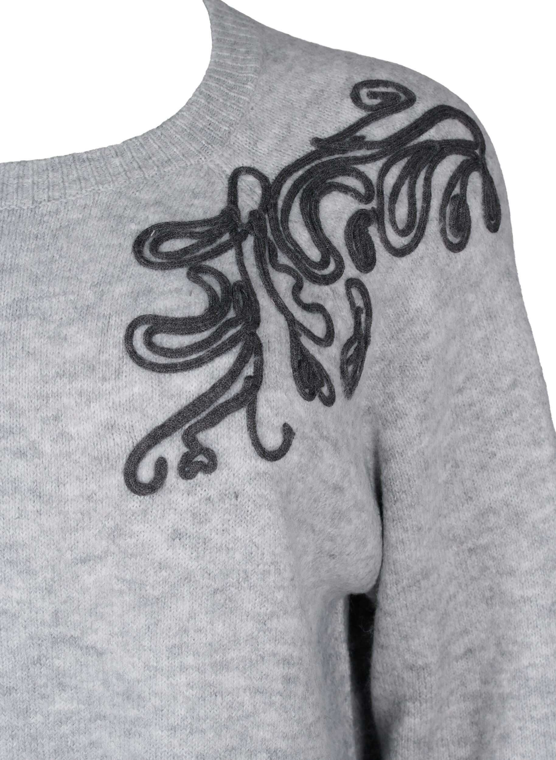 Zizzi Stickad blus med dekorativt m&ouml;nster, Light Grey Melange, Packshot image number 2