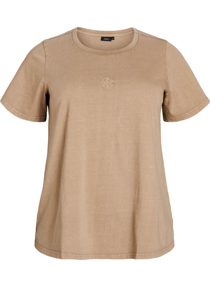 T-shirt i ekologisk bomull med tvättad look, Beige, Packshot