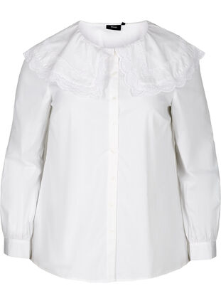Bomullsskjorta med stor krage, Bright White, Packshot image number 0