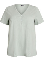 T-shirt med knappdetalj, Gr&ouml;n