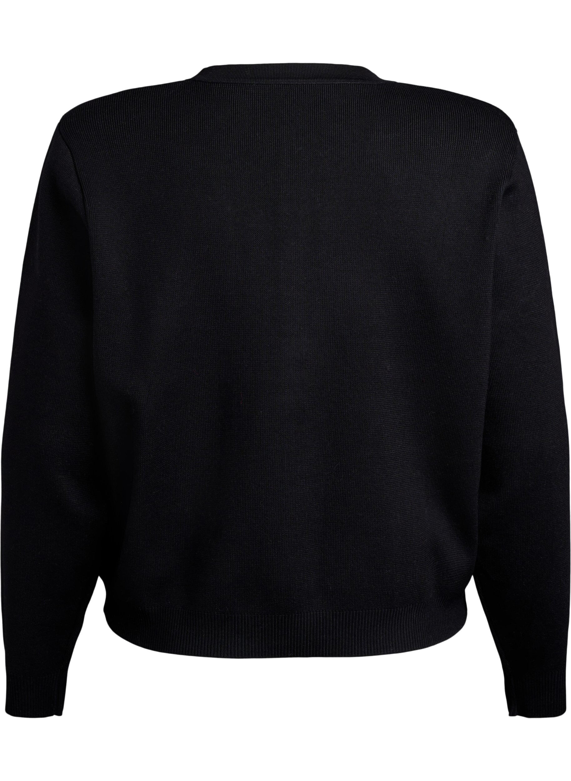 Zizzi Cardigan med dekorativa guldknappar, Svart, Packshot image number 1