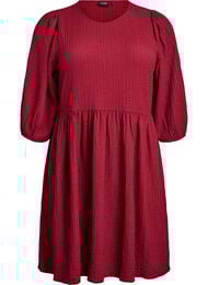 Kort kl&auml;nning med textur och 3/4-&auml;rm, M&ouml;rk Bordeaux