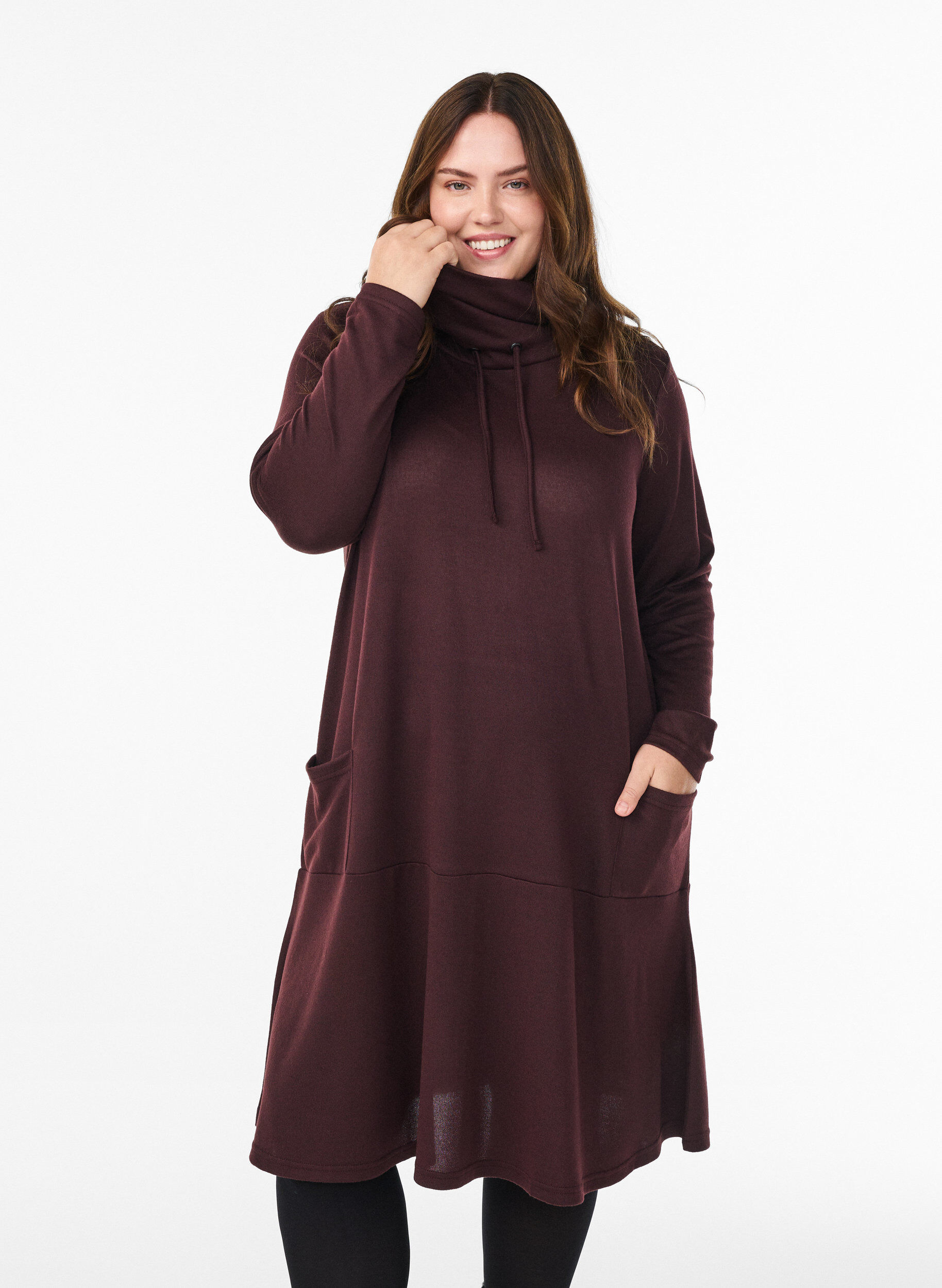 Jerseykl&auml;nning med h&ouml;g hals och fickor, R&ouml;d, Model