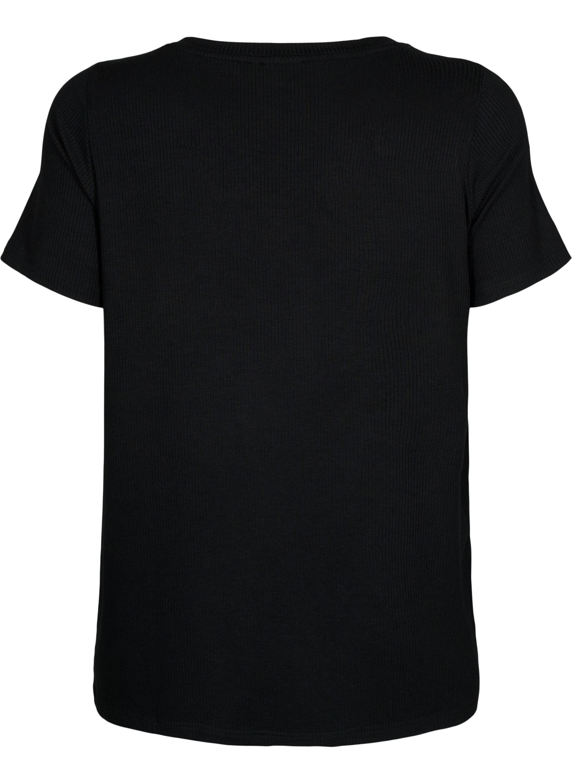 Zizzi Ribbad t-shirt i viskos, Black, Packshot image number 1