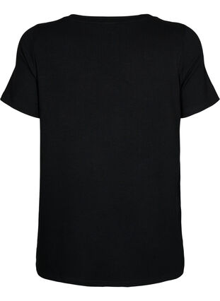 Ribbad t-shirt i viskos, Black, Packshot image number 1