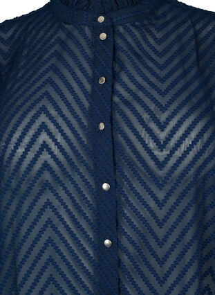 Skjortblus med volanger och mönstrad textur, Navy Blazer, Packshot image number 2