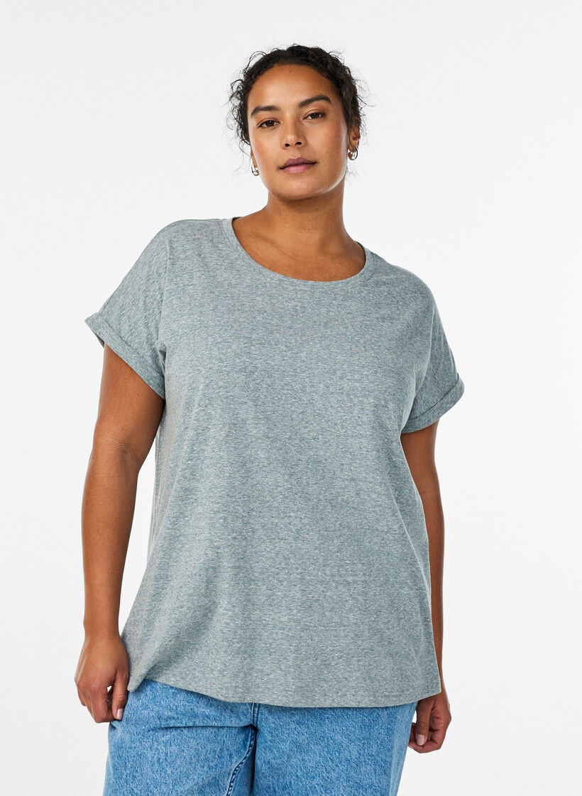 Melerad t-shirt med korta &auml;rmar, Gr&ouml;n, Model image number 0