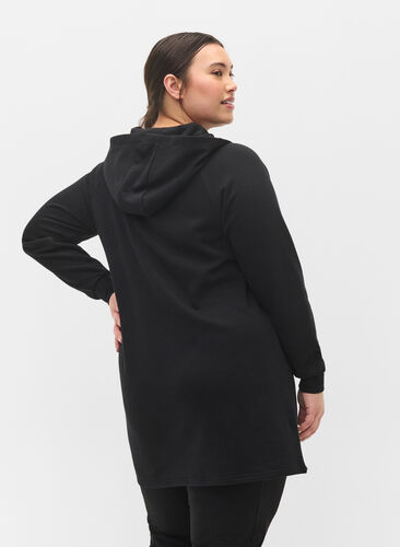 Sweatshirtklänning med huva och dragkedja, Black, Model image number 1