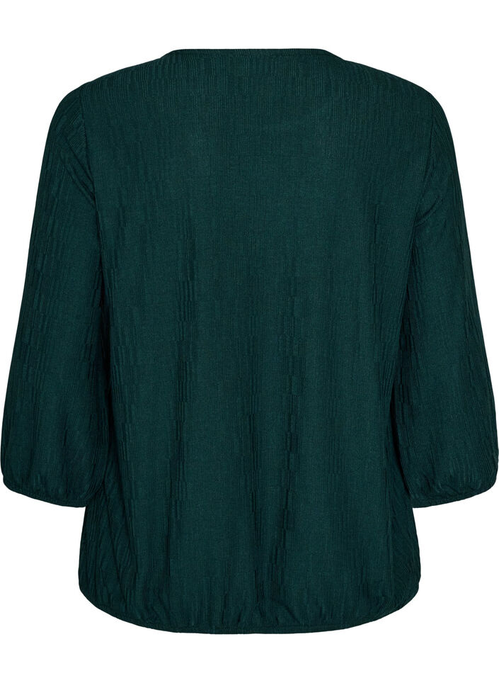 Blus med struktur och 3/4-&auml;rmar, Gr&ouml;n, Packshot image number 1