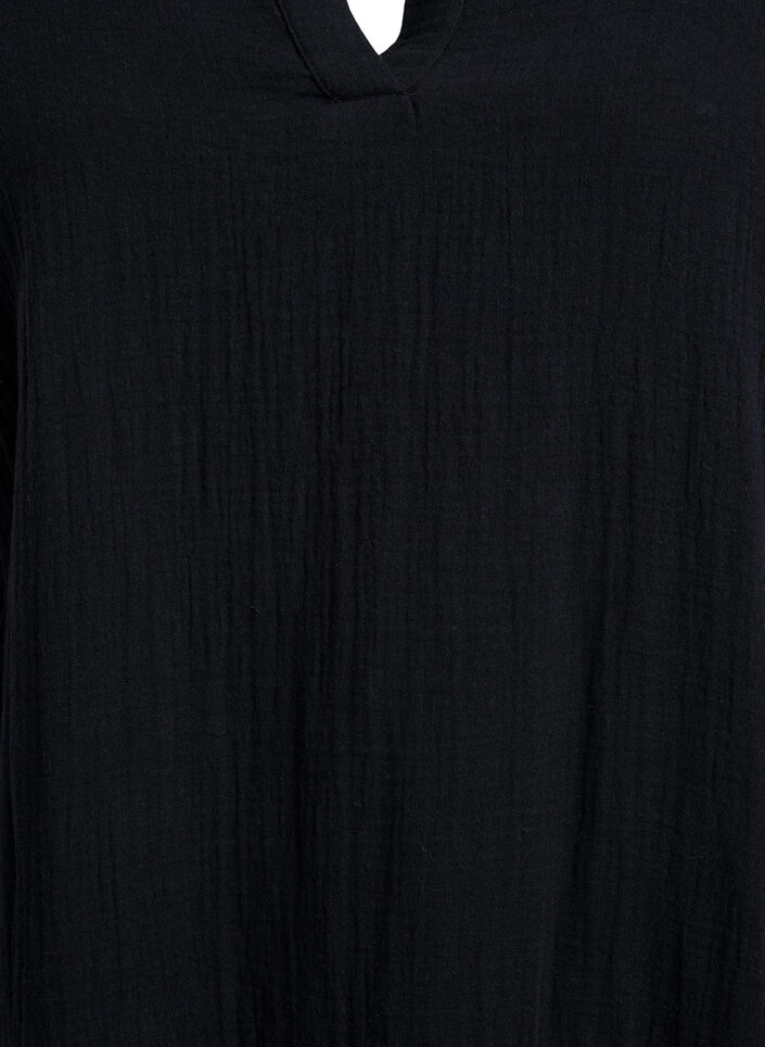Kort a-linjeformad kl&auml;nning i bomullsmuslin, Svart, Packshot image number 2