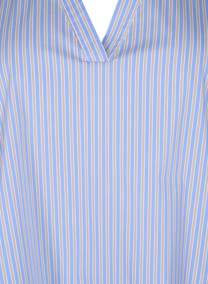 Randig blus med peplum och volangdetaljer, Blue Stripe, Packshot image number 2