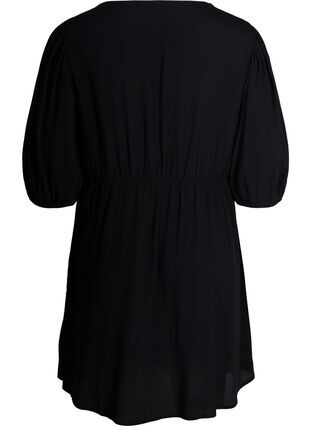 Klänning med knappar och 3/4 ärmar, Black, Packshot image number 1