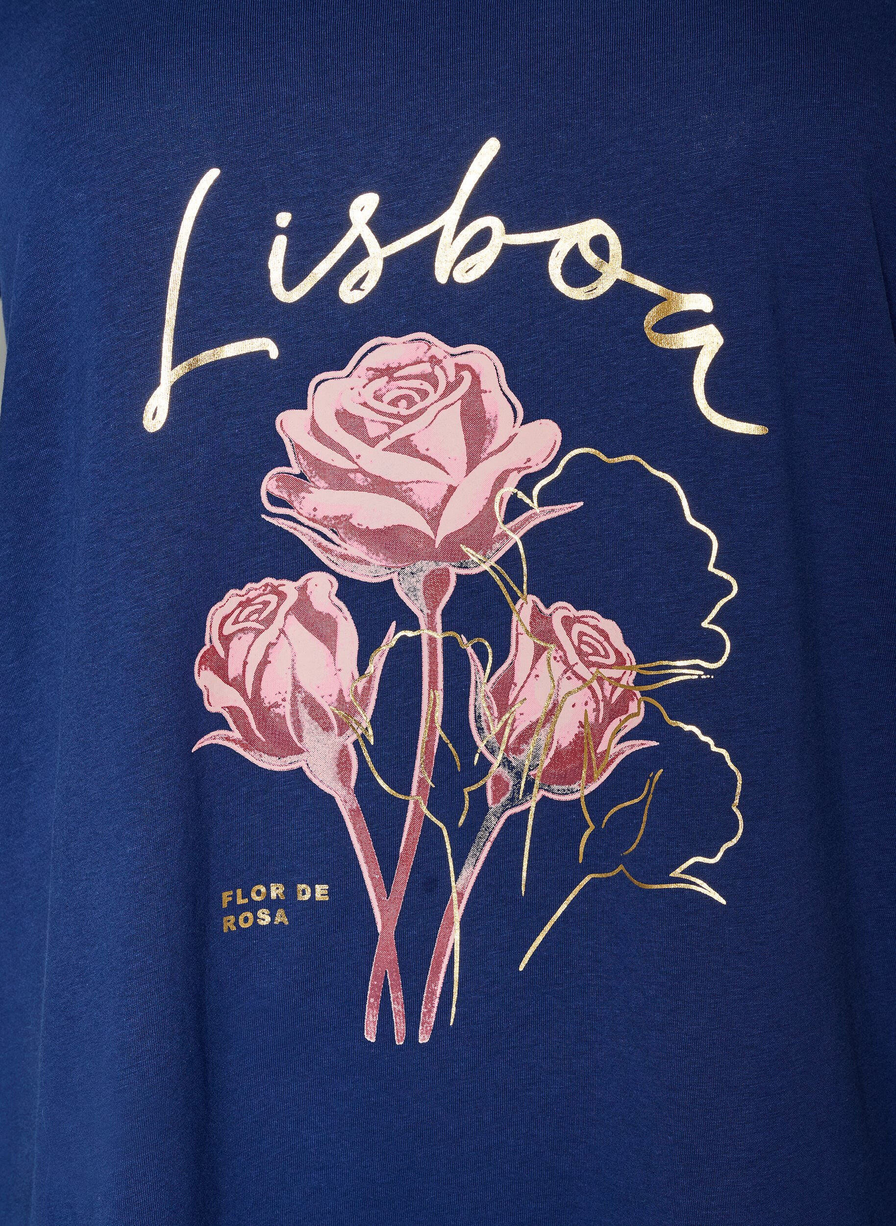 ZizziT-shirt i bomull med tryck framtill och v-ringning, 1447, Packshot image number 2