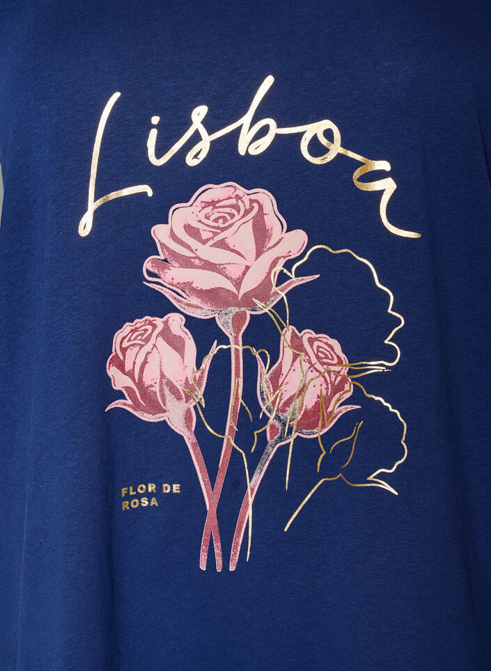 T-shirt i bomull med tryck framtill och v-ringning, 1447, Packshot image number 2