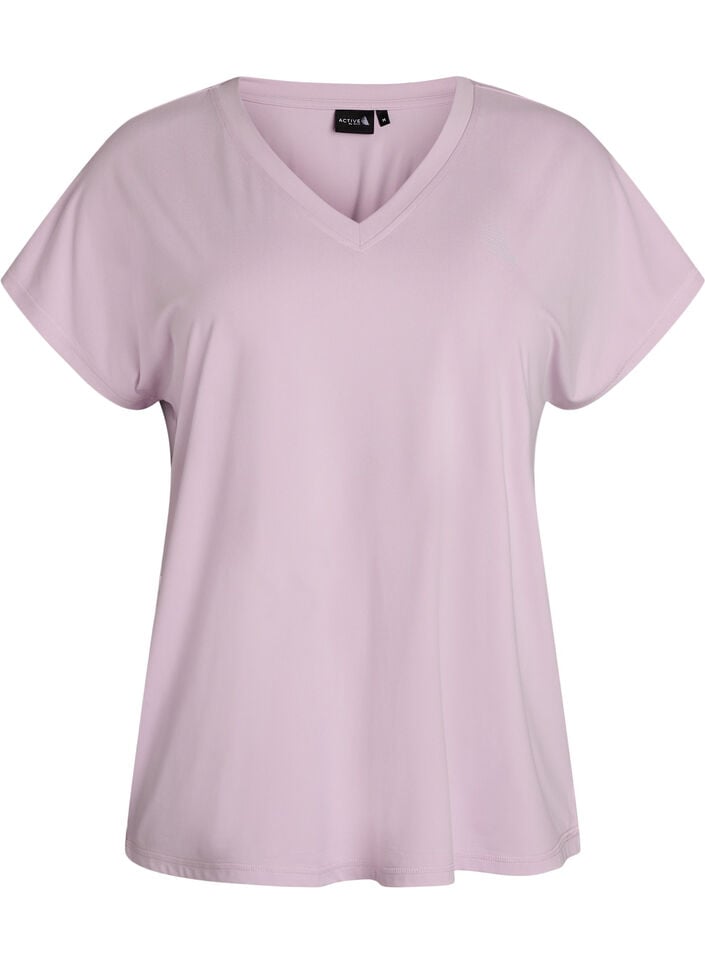Tr&auml;nings t-shirt med v-ringning och l&ouml;s passform, Lila, Packshot image number 0