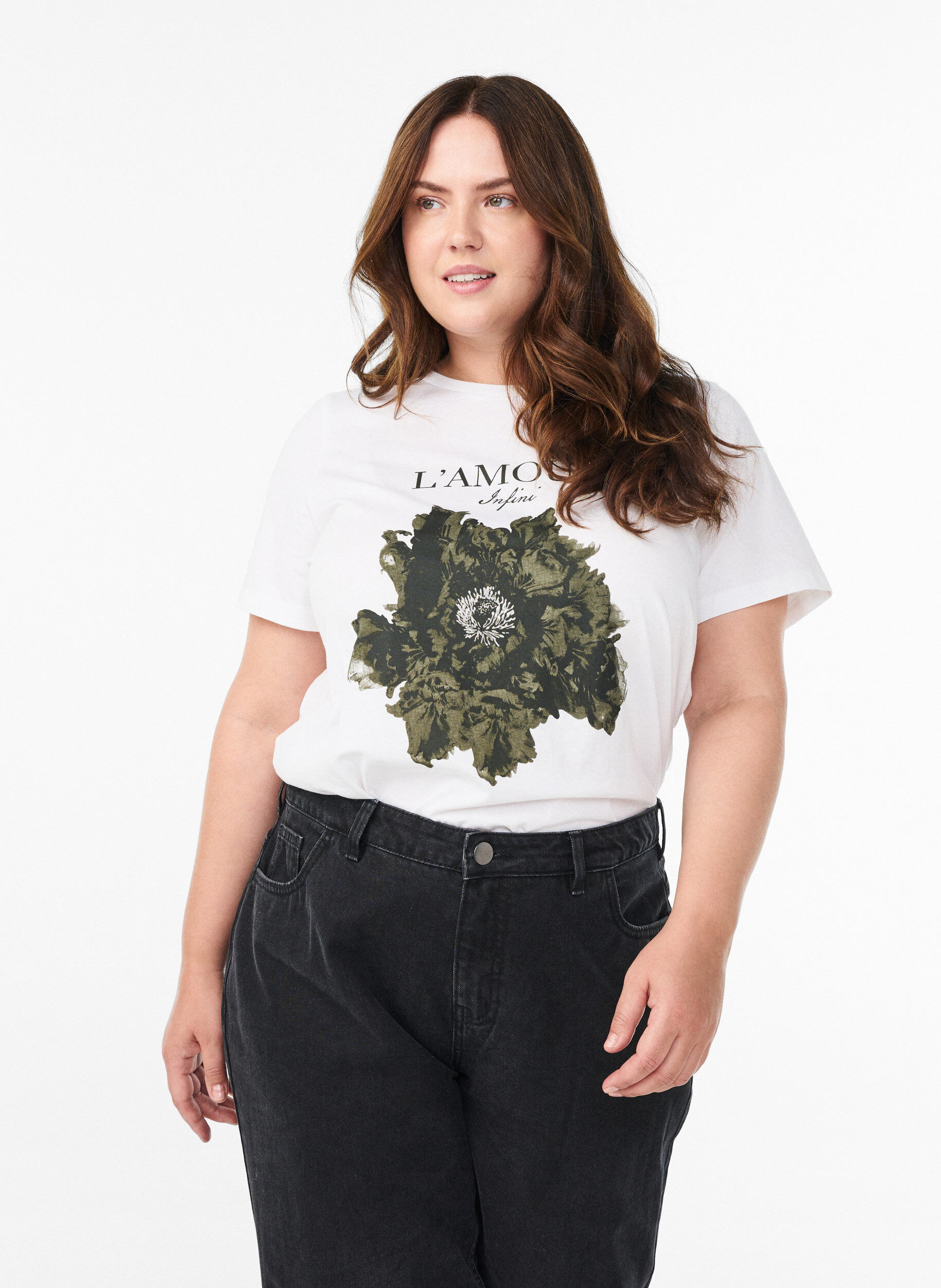 T-shirt i bomull med tryck framtill, Vit, Model