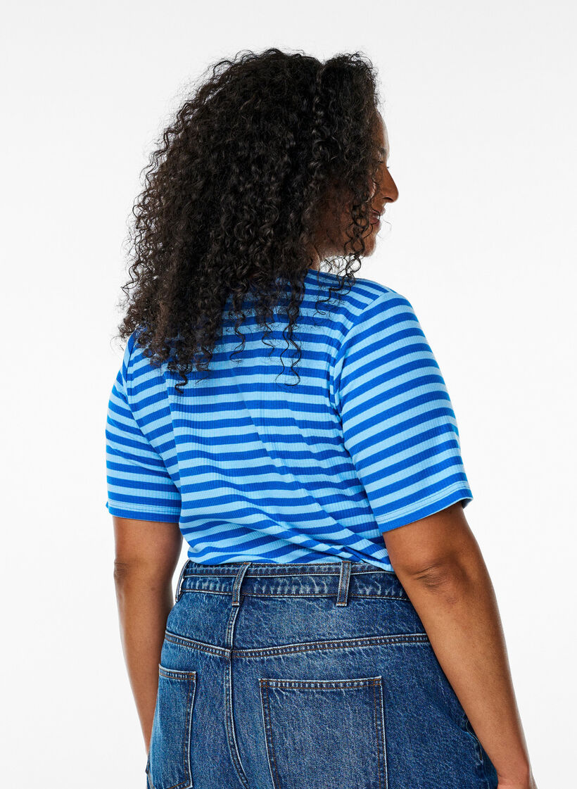 Randig t-shirt med ribbad struktur, Blå, Model image number 2