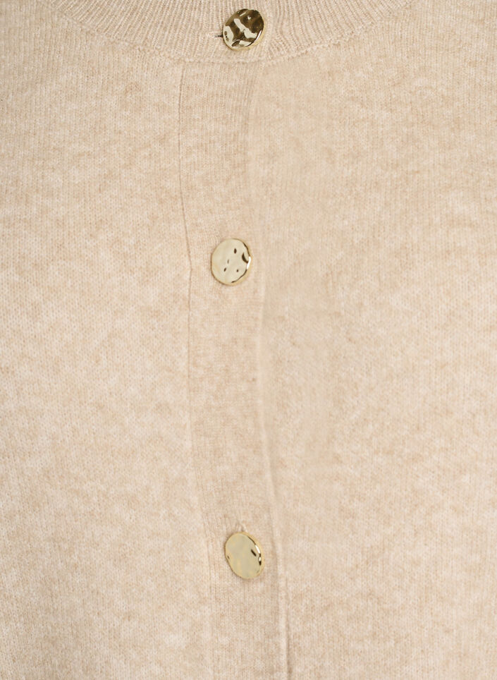 Kofta i mjukt stickat med guldf&auml;rgade knappar, Beige, Packshot image number 2