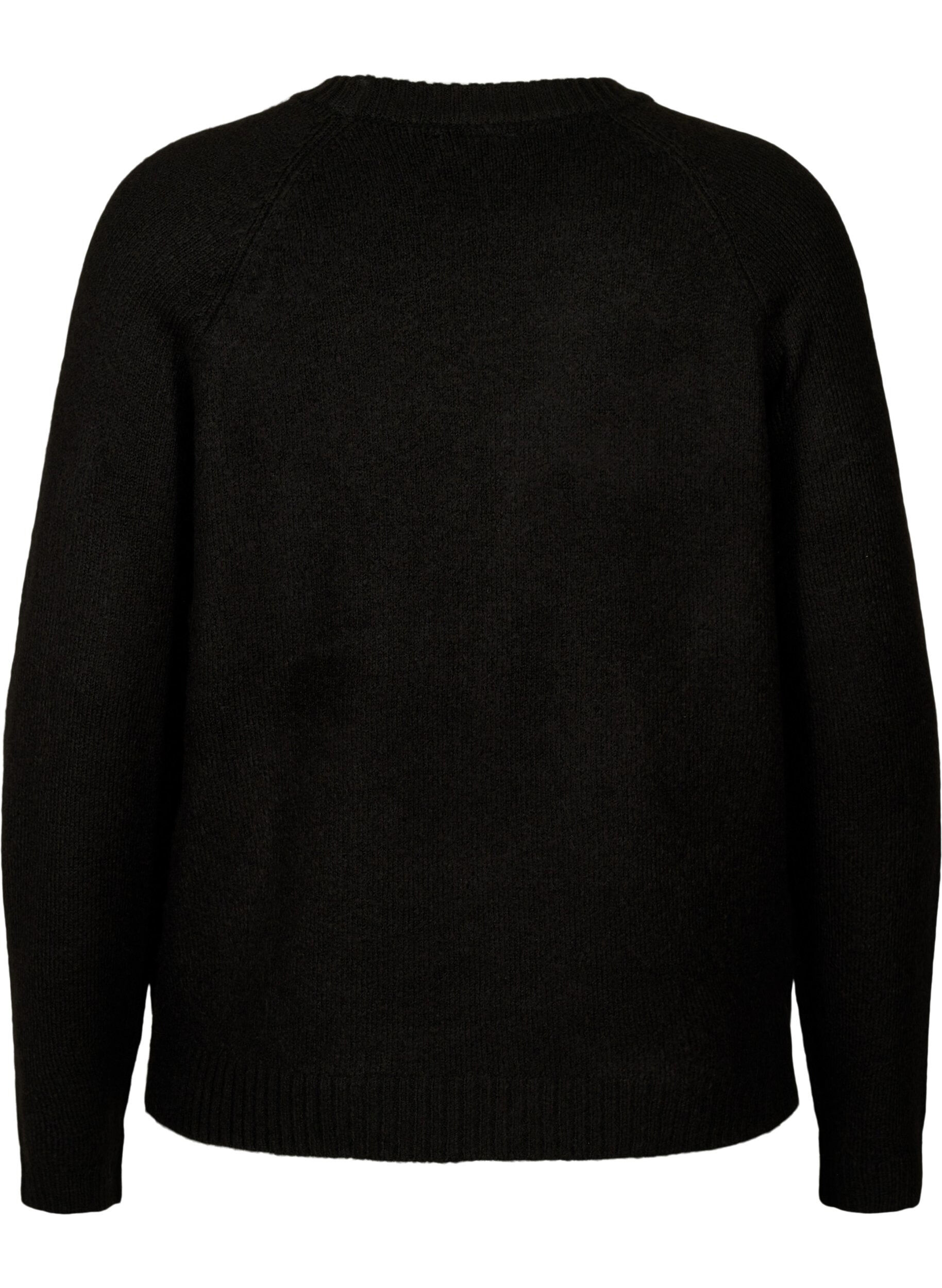 Zizzi Stickad blus med broderad text, Black/Black, Packshot image number 1
