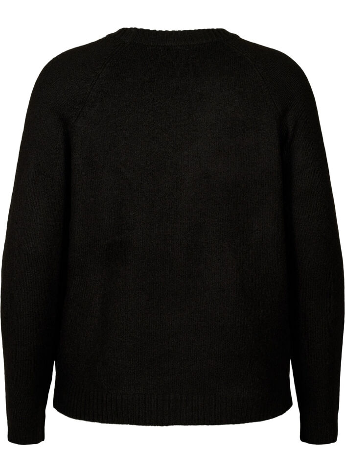 Stickad blus med broderad text, Black/Black, Packshot image number 1