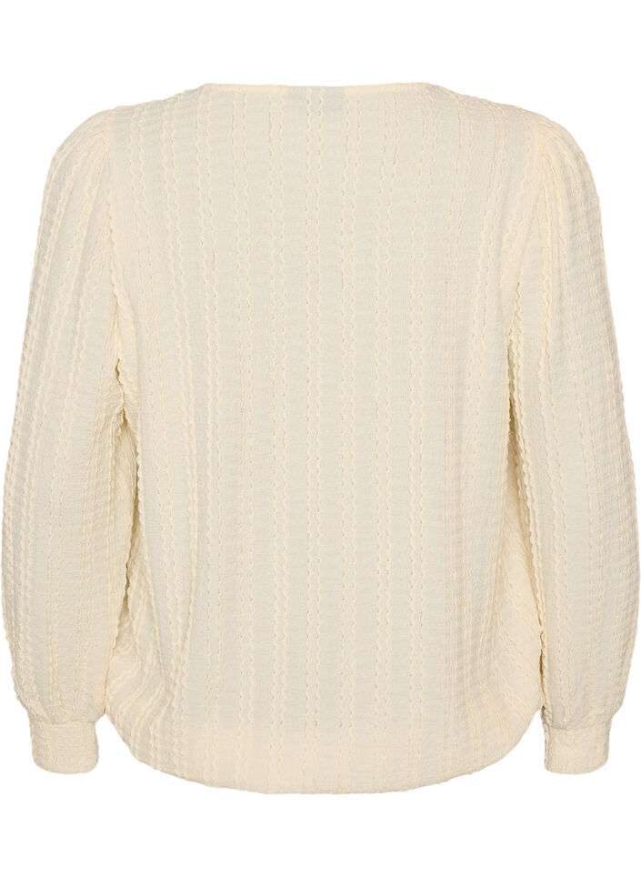 Jerseyblus med struktur och ballongsilhuett, Vanilla, Packshot image number 1