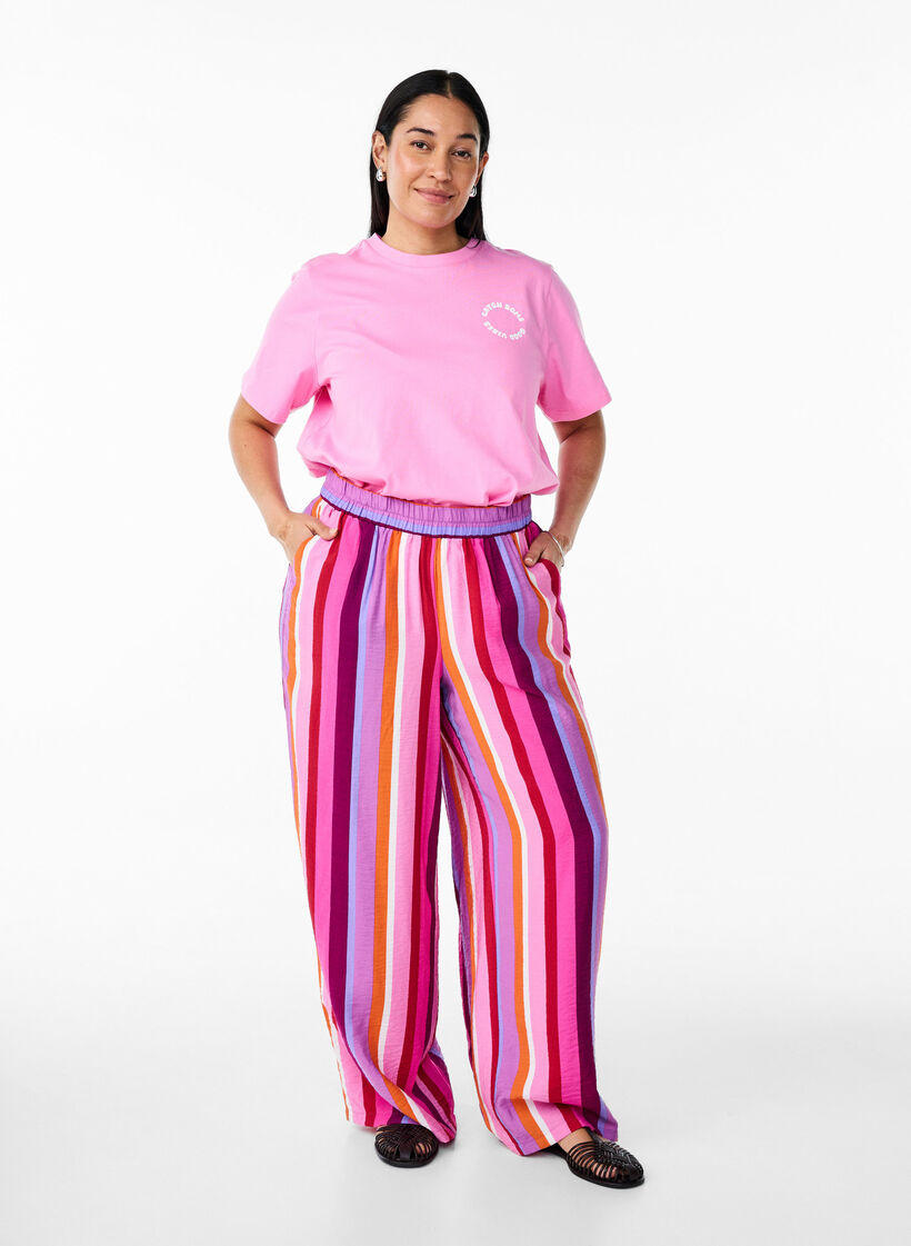 T-shirt i ekologisk bomull med textmotiv, Rosa, Model image number 1