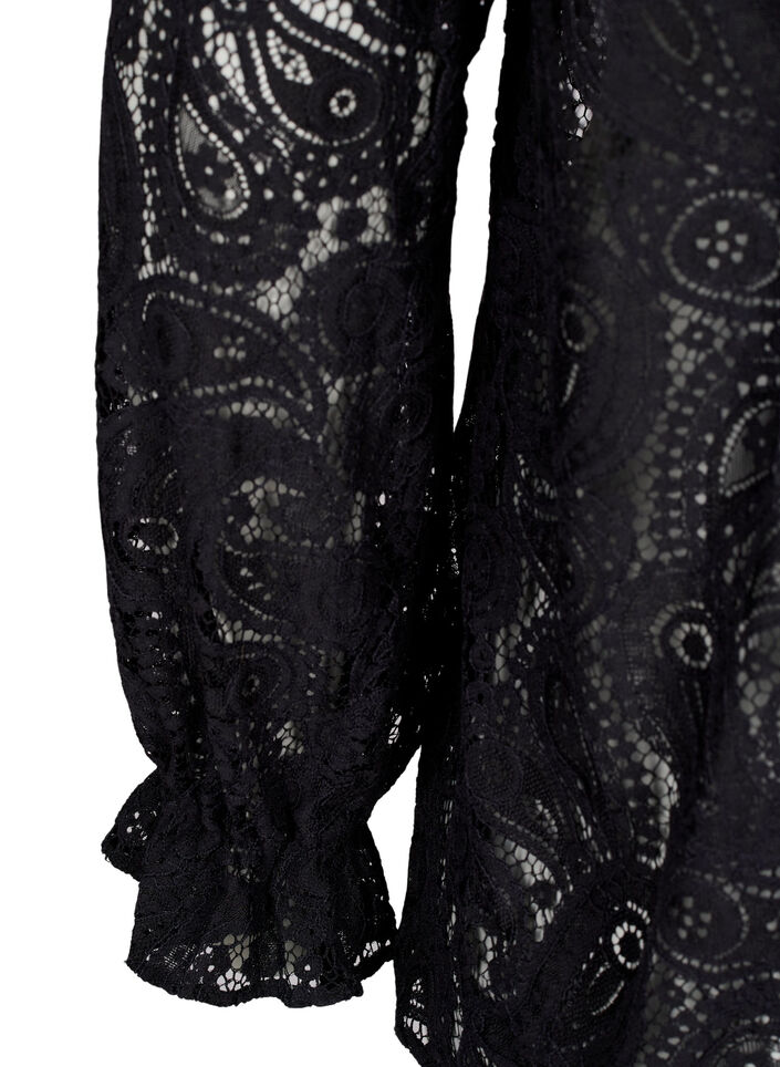 Skjortblus i spets med volangdetalj, Black, Packshot image number 3
