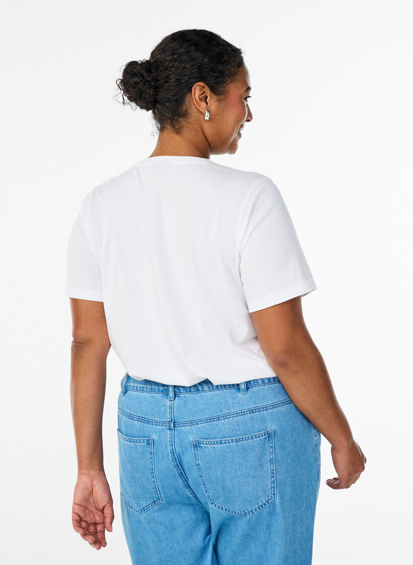 T-shirt i bomull med broderad text, Vit, Model image number 2