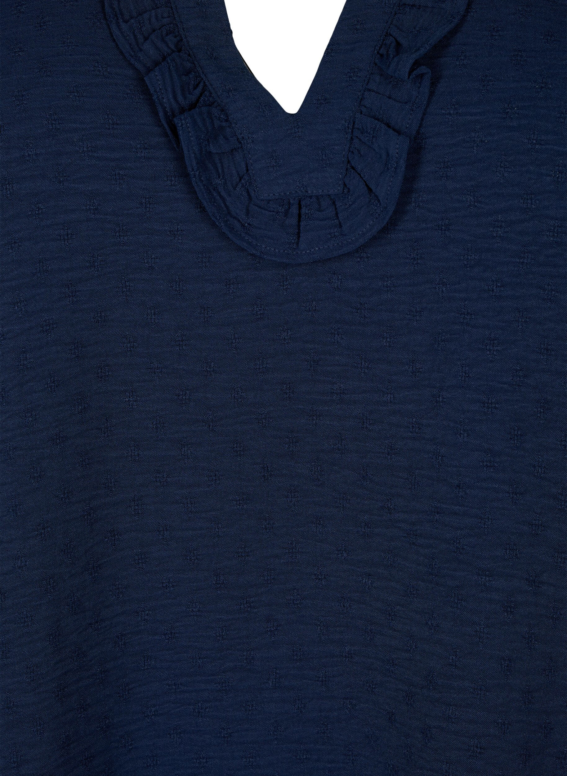 Zizzi L&aring;ng&auml;rmad blus med struktur, Navy Blazer, Packshot image number 2