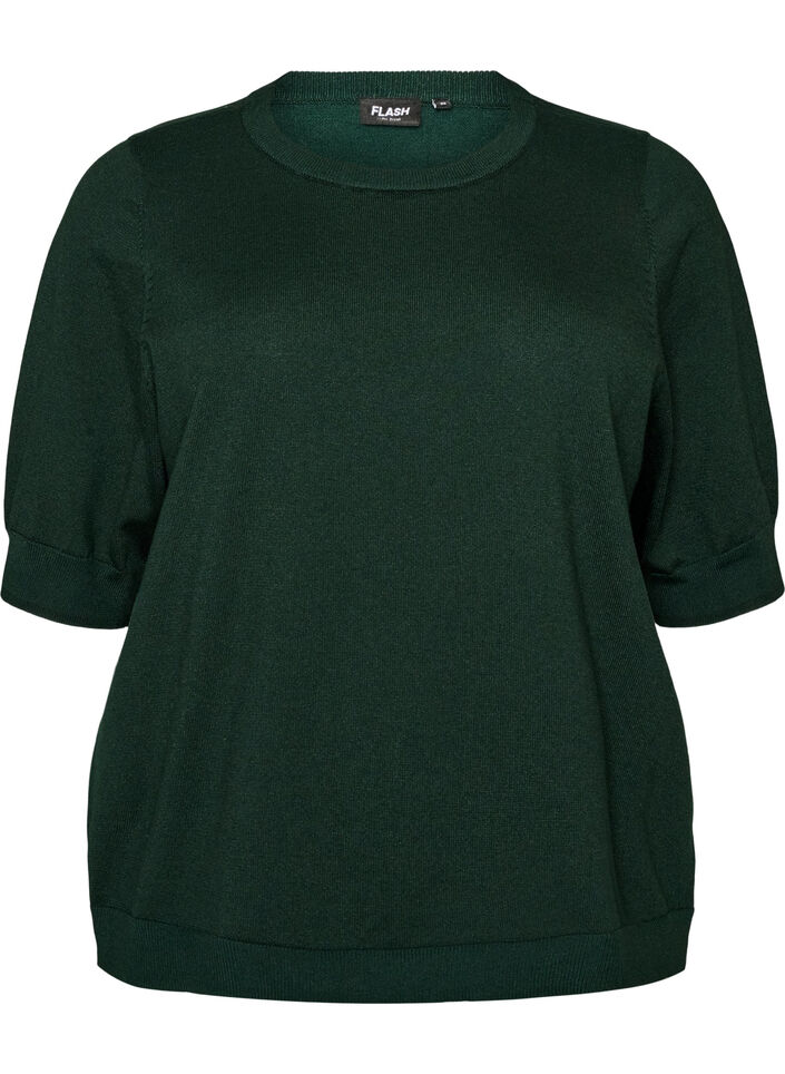Finstickad blus med korta &auml;rmar, Gr&ouml;n, Packshot image number 0