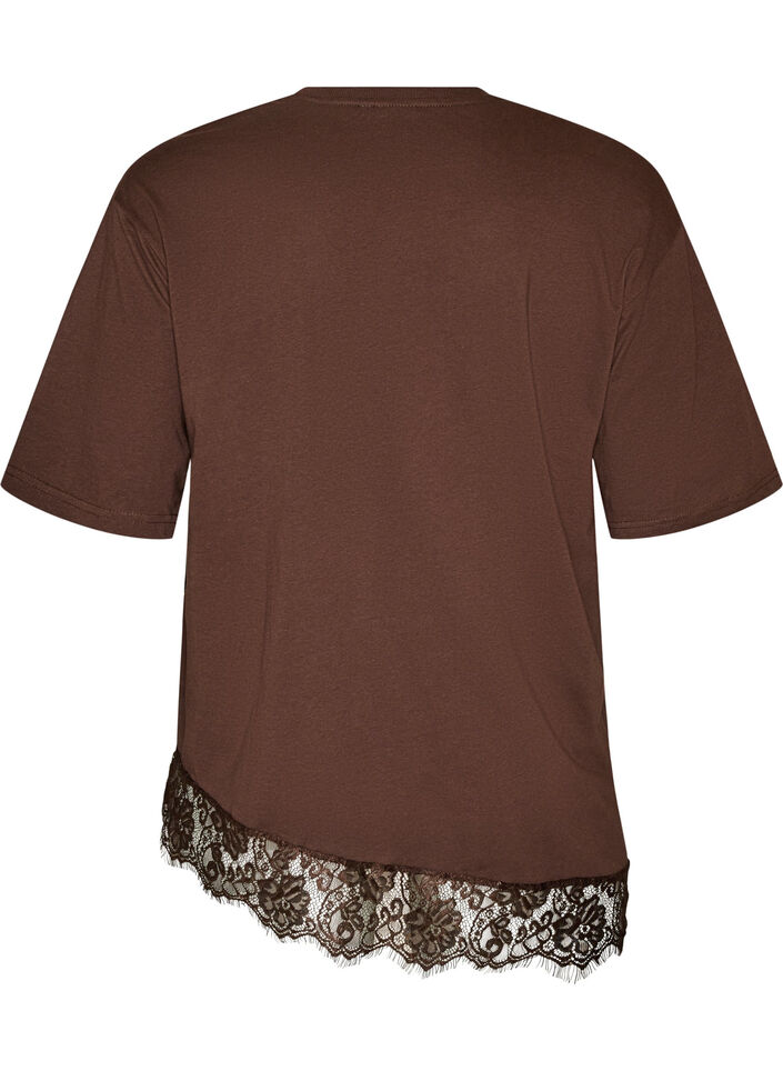 T-shirt med asymmetrisk spetskant, Brun, Packshot image number 1