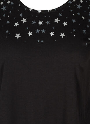 T-shirt i bomull med stjärnmotiv upptill, Black STARS, Packshot image number 2