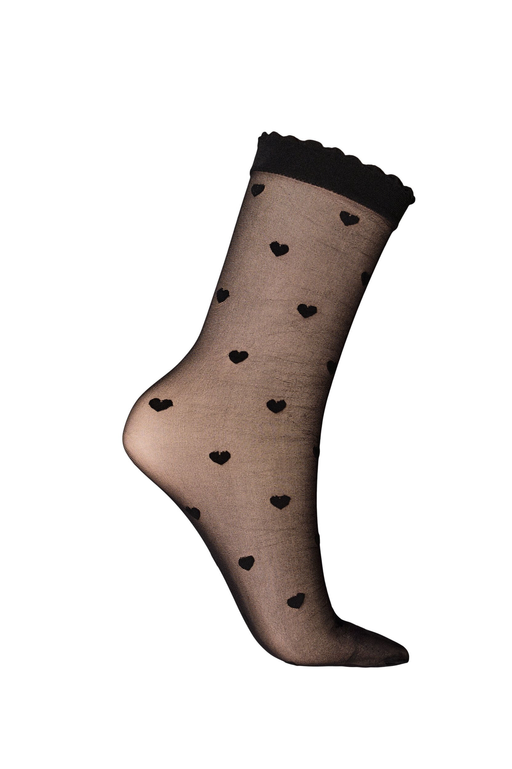 Zizzi 2-pack ankelsockor med hj&auml;rtan, Svart, Packshot image number 1