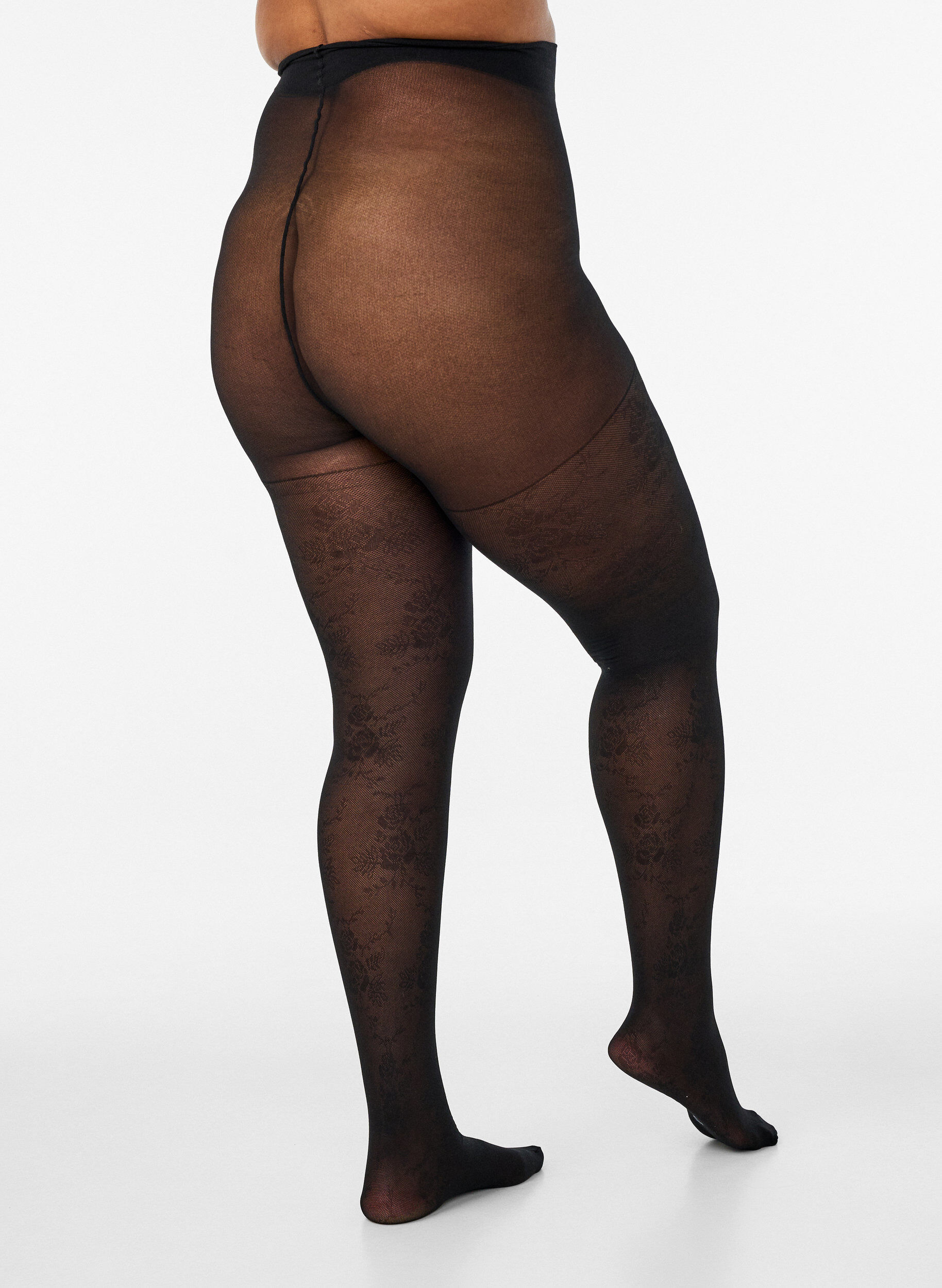 ZizziStrumpbyxor i 50 denier med blomm&ouml;nster, Svart, Model image number 2