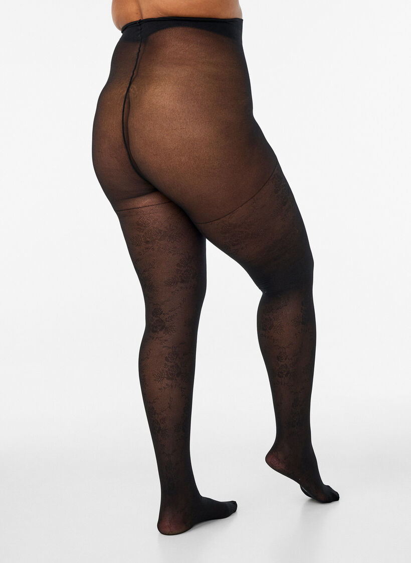 Strumpbyxor i 50 denier med blomm&ouml;nster, Svart, Model image number 2