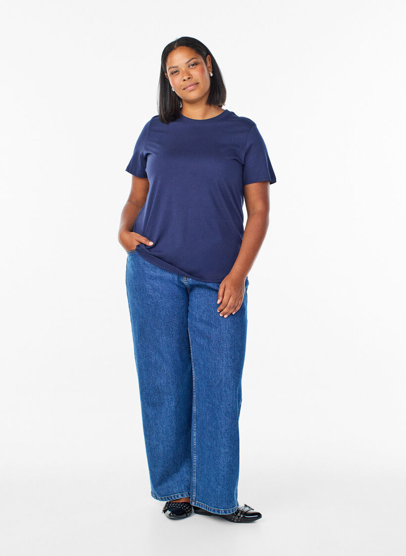 Enkel t-shirt i bomull med rund halsringning, Blå, Model image number 1