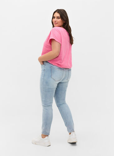 Amy jeans med hög midja och strass, Light blue, Model image number 1